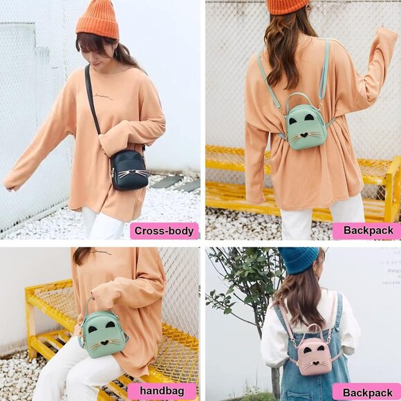 Pink PU Leather Girls Bag Multiple Carry Styles Compact Cute Princess Gift - Picture 3 of 5